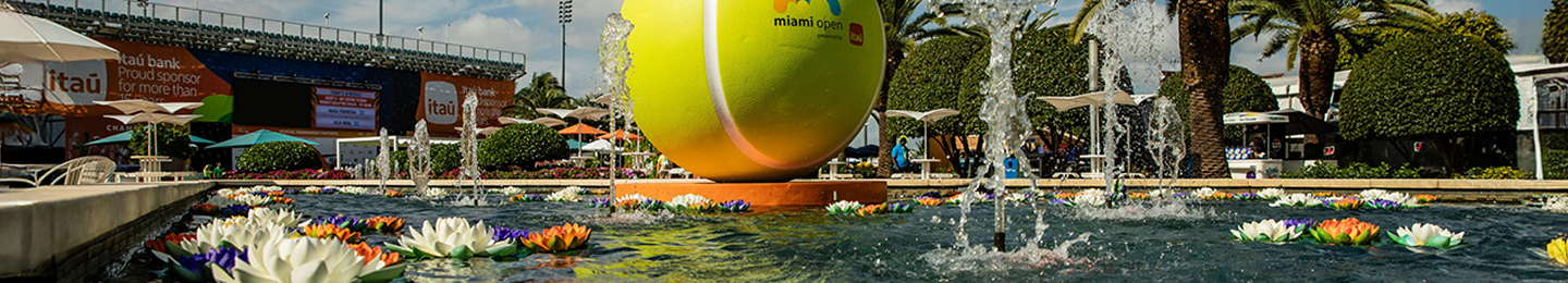 View of the grandstand and Miami Open fountains.
